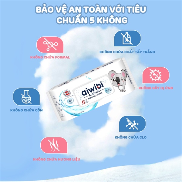 Khăn ướt không mùi tinh khiết Aiwibi 60Mx12