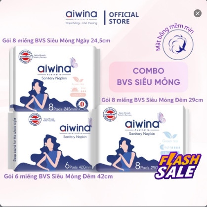 Bộ 3 Gói Băng Vệ Sinh Aiwina Siêu Mỏng Cánh Chăm Sóc Toàn Diện Ngày Đêm - Siêu mỏng
