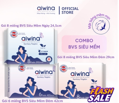 Bộ 3 Gói Băng Vệ Sinh Aiwina Siêu Mềm và Mỏng Cánh Chăm Sóc Toàn Diện Ngày Đêm - Siêu mềm